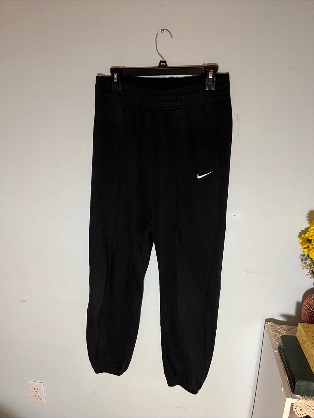 Nike Black Track Pants with White Swoosh Tag